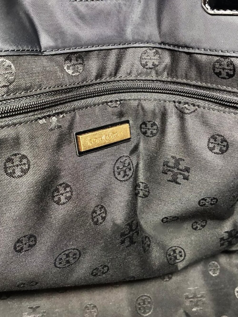 Tory Burch Ella Tote Bag - Black Nylon with Patent Leather Trim - Large - Picture 7 of 16